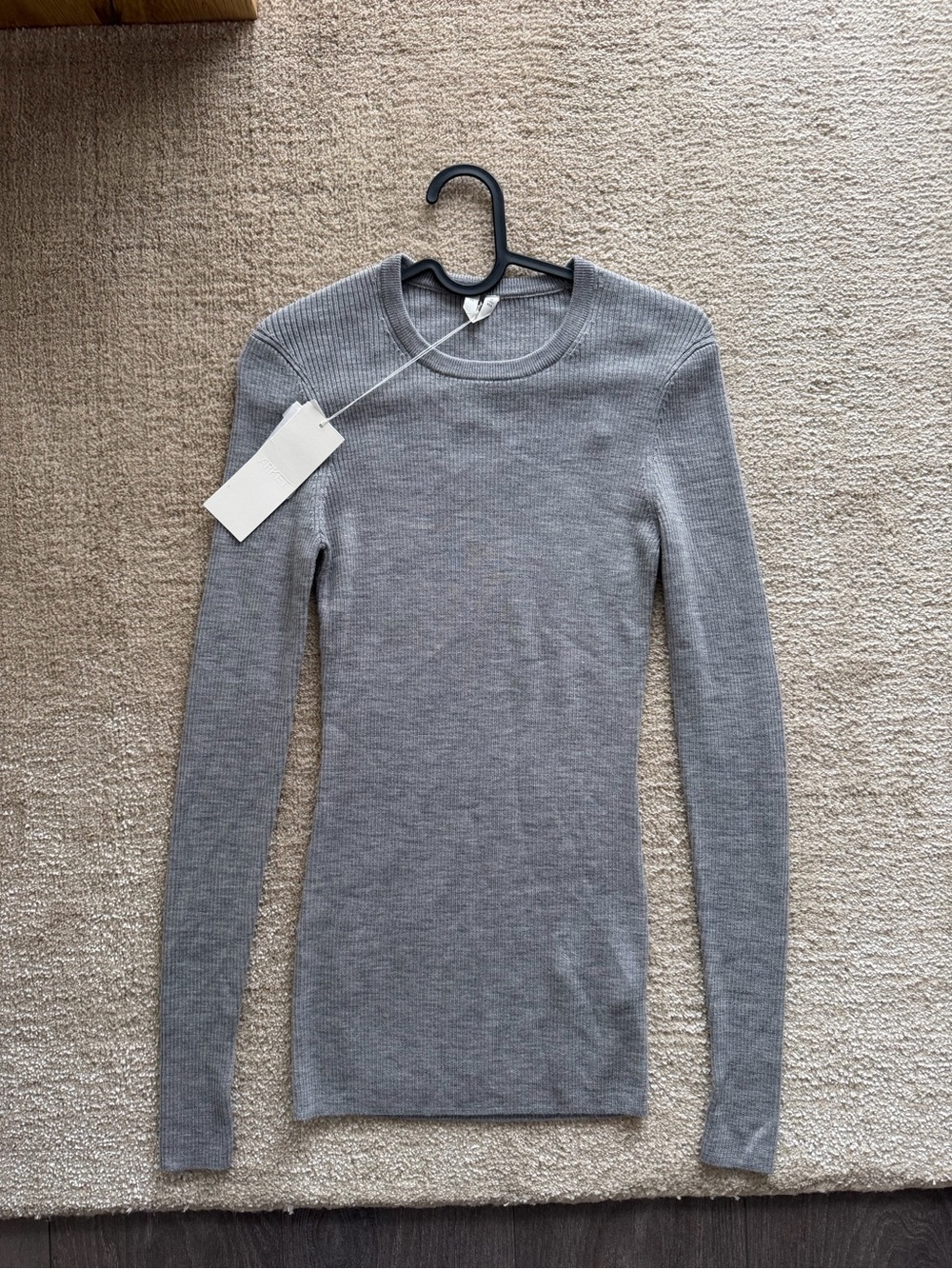 Arket Grey 100% wool Ribbed Crewneck Top